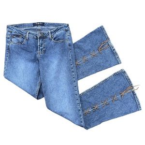 Vintage Y2K Lei Lace Up Flare Leg Low Rise Medium Wash Jeans Size 9